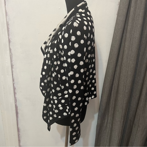 St John Santana Knit Open Front Cardigan Waterfall Dots 4 Office Black White - Picture 6 of 9